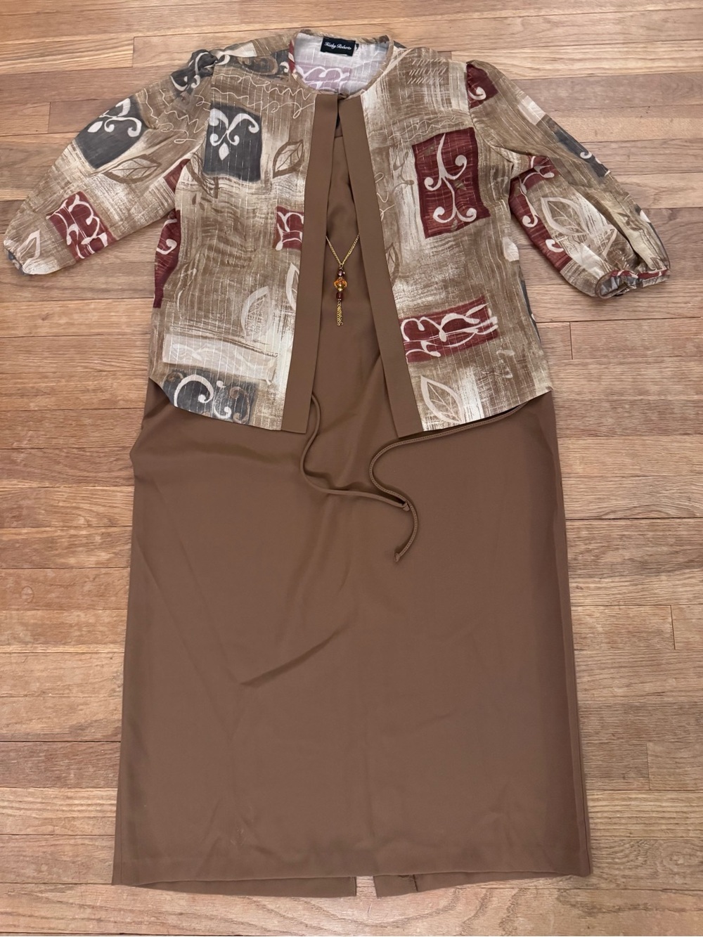 Kathy Roberts Women's Brown Geometric Dress and Jacket Set - Size 2X
 b9